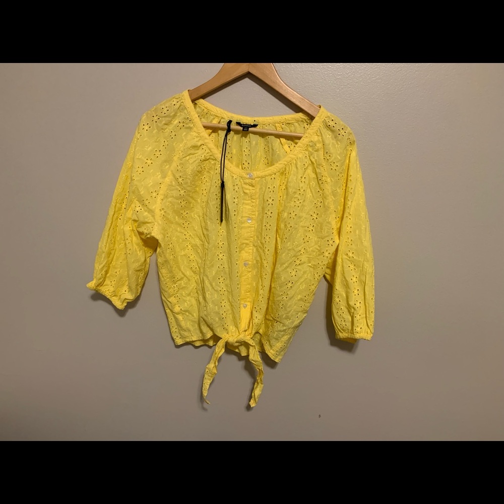 Cropped eyelet yellow blouse